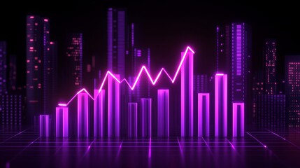 Neon Cityscape Financial Growth Chart Upward Trend Business Success