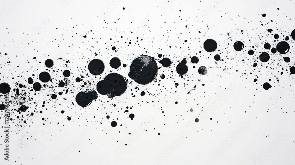 Aufkleber abstract black paint splatter with circular patterns on white background