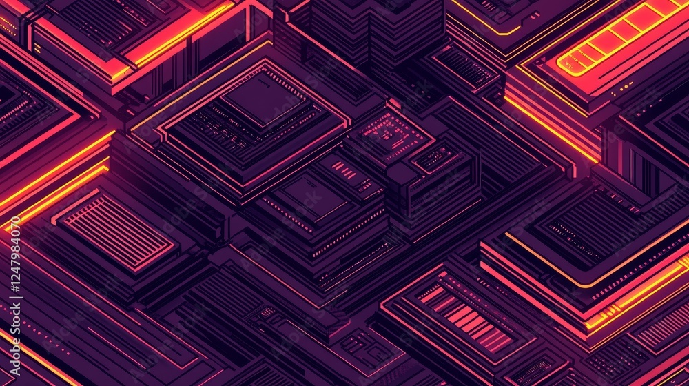 Poster abstract digital circuitry pattern: glowing neon grid texture background