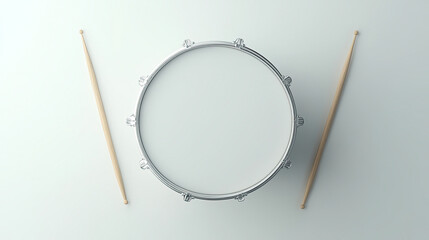 Top View of a Snare Drum and Drumsticks