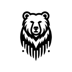 Black and White Bear Head, stylized minimalist illustration in a clean graphic style.