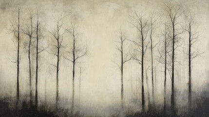 Obraz premium Misty Winter Woods: A Serene Landscape in Beige and Black