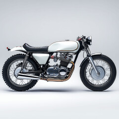 Obraz premium White Vintage Cafe Racer Motorcycle: Chrome, Custom Design, Classic Bike