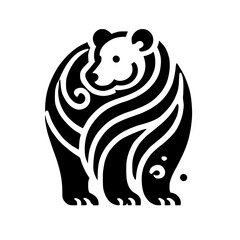 Minimalist Black and White Bear Silhouette with Striped Interior, Standing.