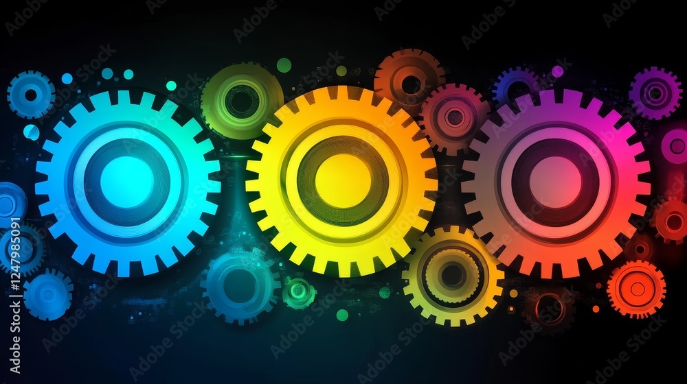 Poster abstract colorful interlocking gears mechanism innovation technology background