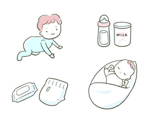 赤ちゃんとベビーグッズのイラスト