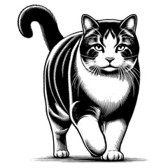 Beautiful cat in full-body, vector sketch, SVG, isolated on white background	