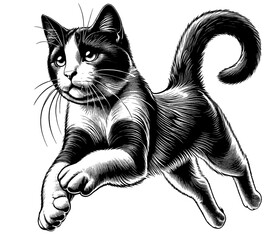 Beautiful cat in full-body, vector sketch, SVG, isolated on white background	