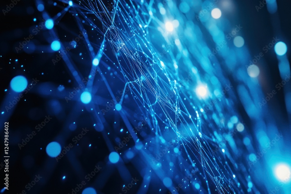 Aufkleber abstract blue network connection background with glowing particles and lines.