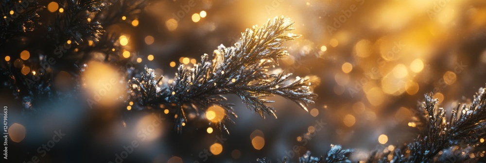 Poster close-up of a frost-covered pine branch with bokeh background. (1)