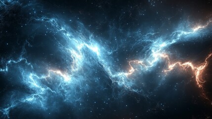 Stunning Cosmic Nebula with Electric Blue and Vibrant Orange Colors