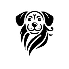 Fototapeta premium Black and White Dog Portrait: Simplified illustration of a dog's face, stylized and rendered as a logo.