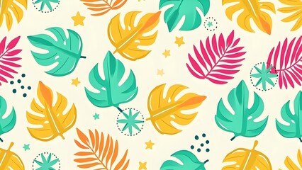 Playful Palm Leaf and Triangle Pattern in Lime Green and Yellow