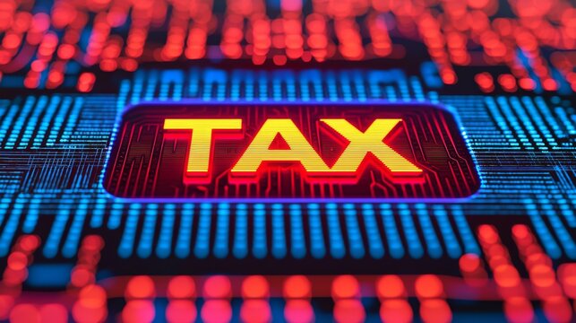 A digital representation featuring the word "TAX" illuminated against a backdrop of colorful data patterns, highlighting the importance of taxation in a modern context.