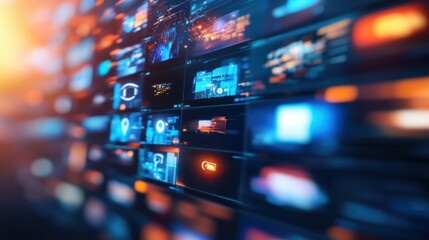 Abstract digital data streams and glowing screens.