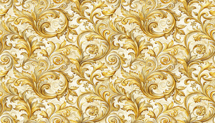watercolor of hand drawn golden wallpaper of baroque seamless pattern damask floral ornament textured