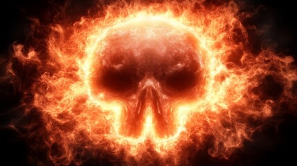 Fototapeta premium A skull engulfed in swirling flames against a dark background radiating heat and intensity hinting at danger and the mystical realm
