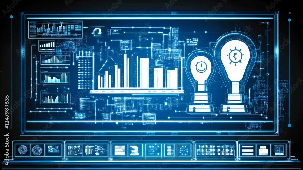 Poster futuristic digital dashboard interface technology innovation data analytics screen display