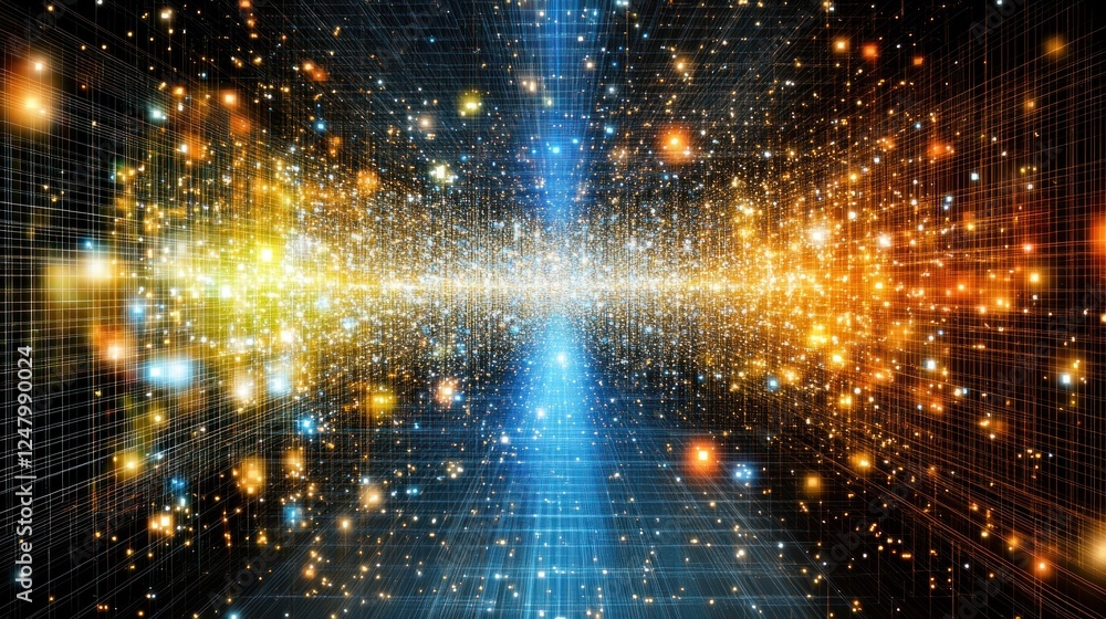Poster abstract futuristic background with glowing particles and grid lines