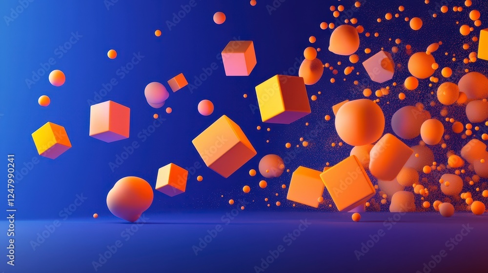 Aufkleber abstract 3d shapes and colorful objects on blue background