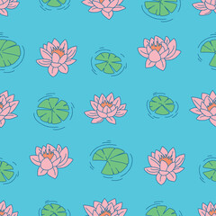Water Lily Lotus Vector Seamless Pattern illustration Design