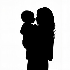 Mother holding child silhouette on white background, mother's love