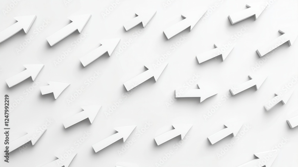 Poster thin directional arrows in white on a white backdrop, ideal for navigation, design elements, or user