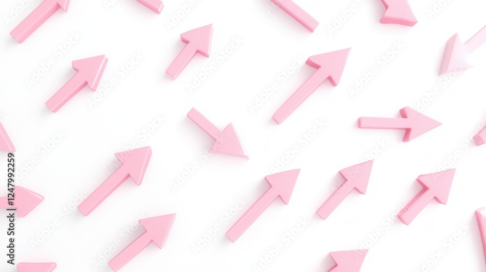 Poster pink arrows diverging on a white canvas, transparent background, versatile design element for digita