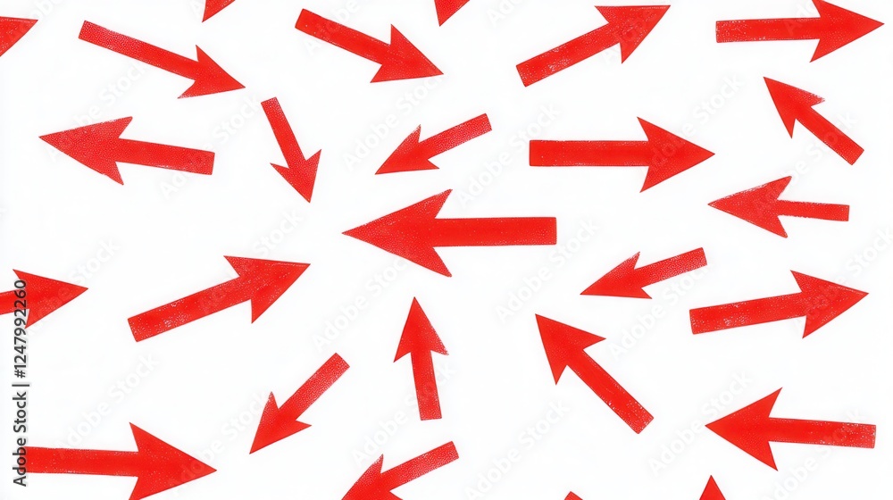 Aufkleber red arrows diverging on a white backdrop, emphasizing direction and movement, ideal for design proje