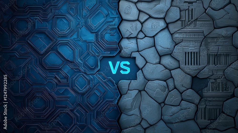Poster futuristic design with hexagonal patterns and cracked stone texture