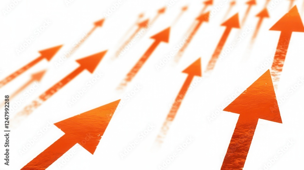 Aufkleber orange directional arrows on a white backdrop, emphasizing movement and guidance, ideal for navigati