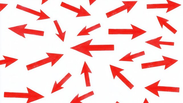 Red arrows diverging on a white backdrop, emphasizing direction and movement, ideal for design projects and visual communication