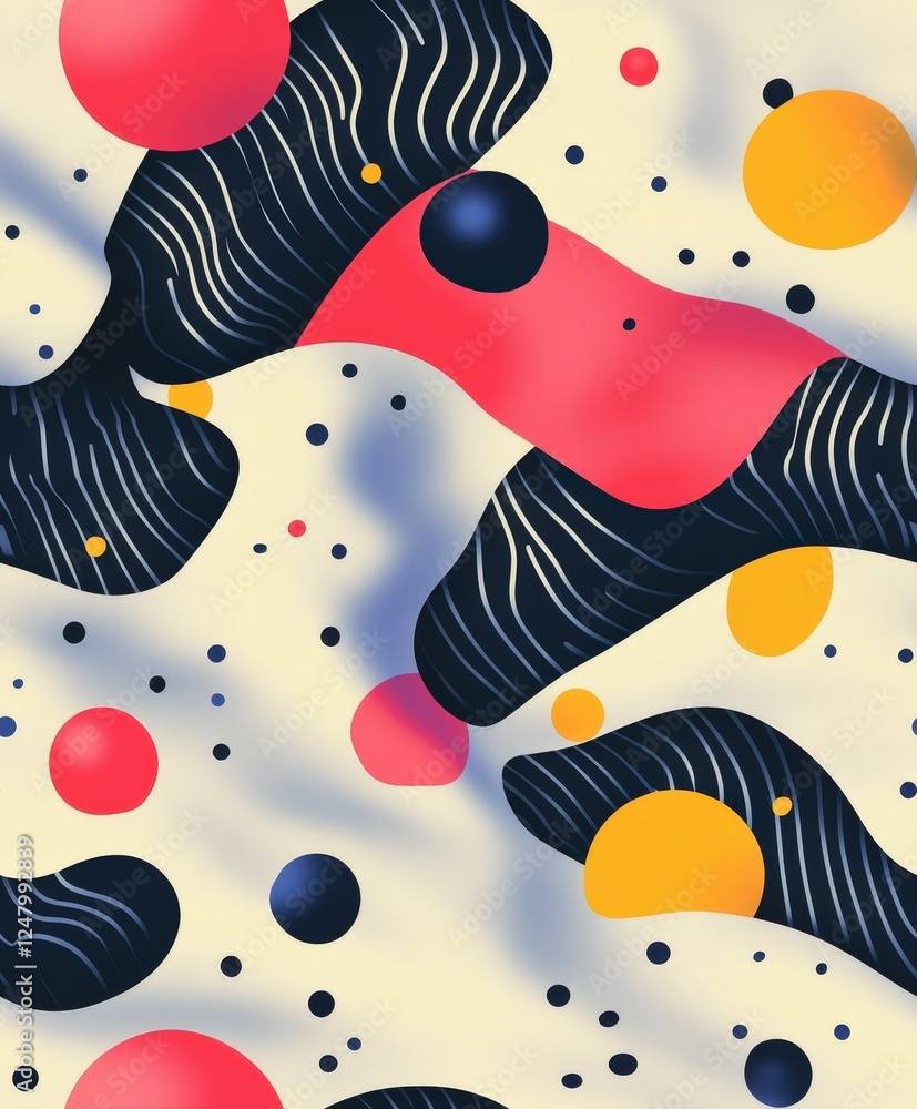 Poster abstract colorful shapes with wavy lines and modern design elements