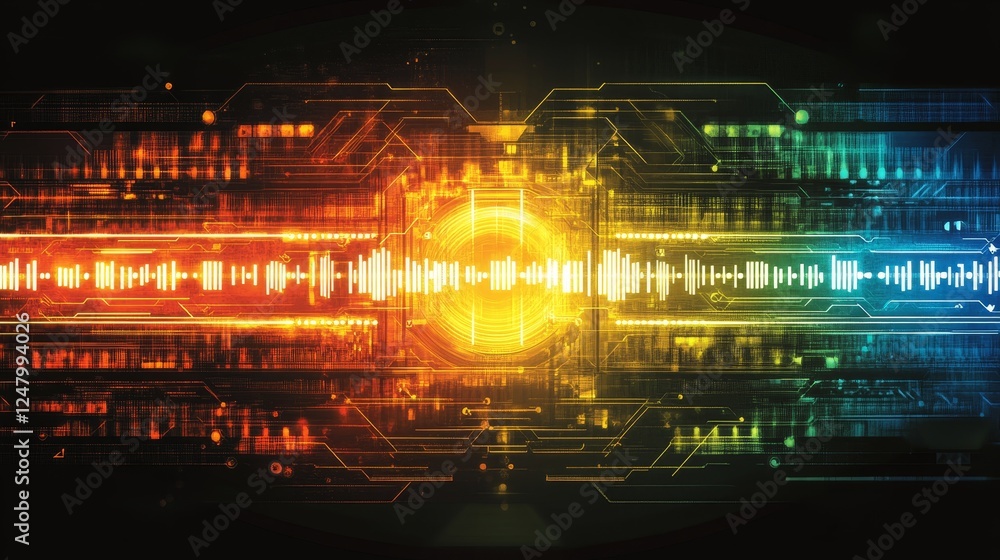 Poster abstract digital technology network data stream glowing vibrant futuristic background