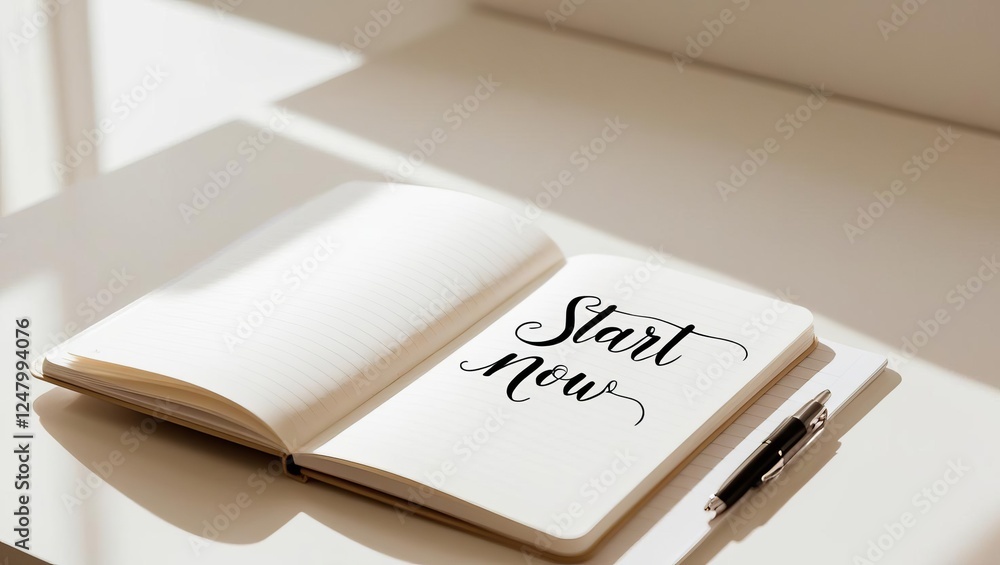 Poster a clean, open notebook with the phrase 