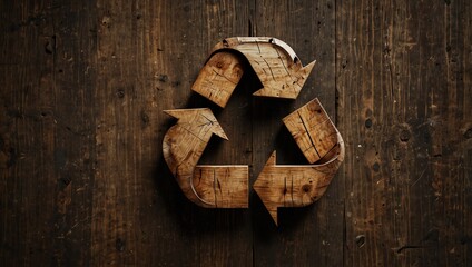 recycle symbol on wooden background