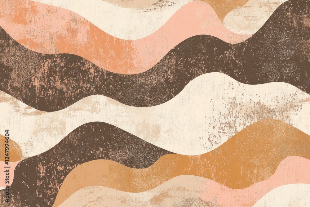 Poster abstract wavy pattern with earthy tones and textured background.