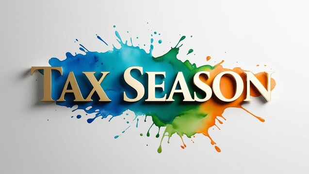 Colorful graphic featuring the phrase "Tax Season," highlighting the importance of tax preparation with vibrant splashes of blue and orange.