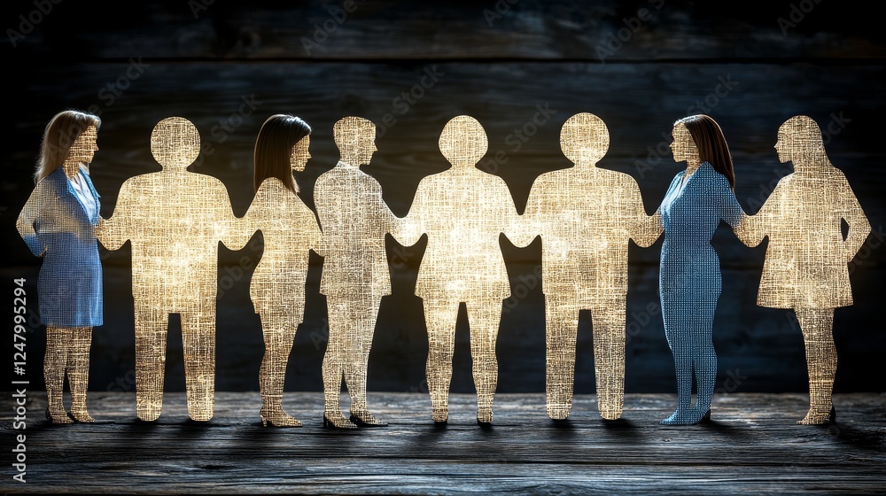 Poster illuminated figures symbolic unity collaboration teamwork concept abstract art photography