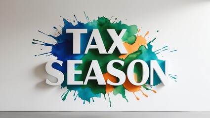 A colorful mural featuring the bold text "TAX SEASON" surrounded by vibrant paint splashes, symbolizing the time for tax preparation and filing.