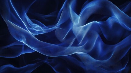 Abstract blue flowing fabric waves on dark background.