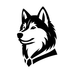 Naklejka premium Stylized Husky Portrait: Black and White, Simplified, Headshot, Sleek, Minimalist, Dog, Silhouette.