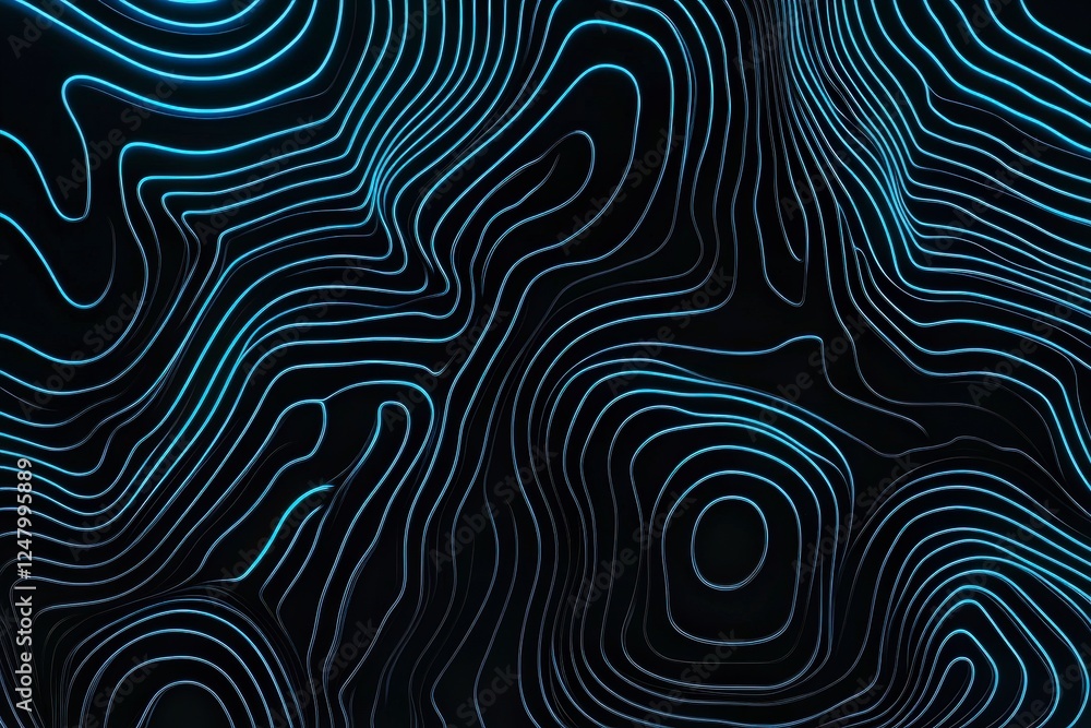 Poster abstract blue lines on black background with flowing pattern design