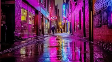 Neon Nights: A Rainy City Alleyway
