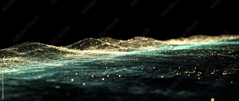 Aufkleber glowing particles and abstract waves create a futuristic landscape with vibrant neon elements in dar