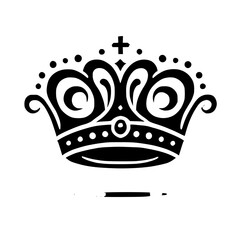 Black and White Crowned Emblem: Simplified Royal Image with a Cross.