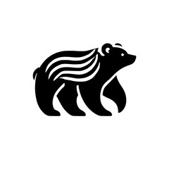 Stylized black bear silhouette with striped fur on a white background.