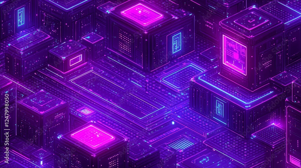 Poster abstract purple and pink digital network data flow visualization