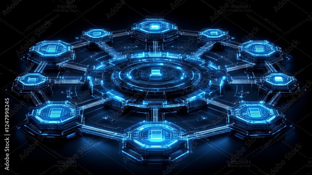 Aufkleber futuristic network glowing nodes abstract digital technology background