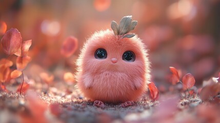 Sweet Peach Monster: A Heart-Shaped Creature of Affection and Warmth, Perfect for Valentine's Day Celebrations or Fantasy Designs